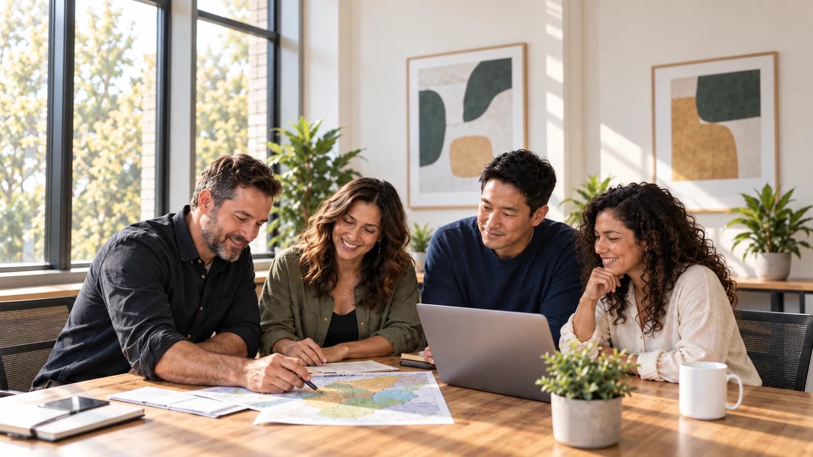 Campaign team working together on a service-area plan